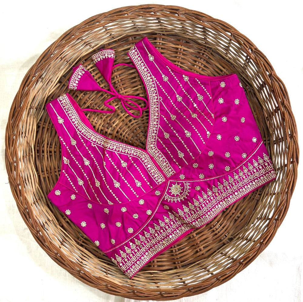 Deep v neck Sleeveless blouse Thread with sequence work Women wear Padded Saree blouse