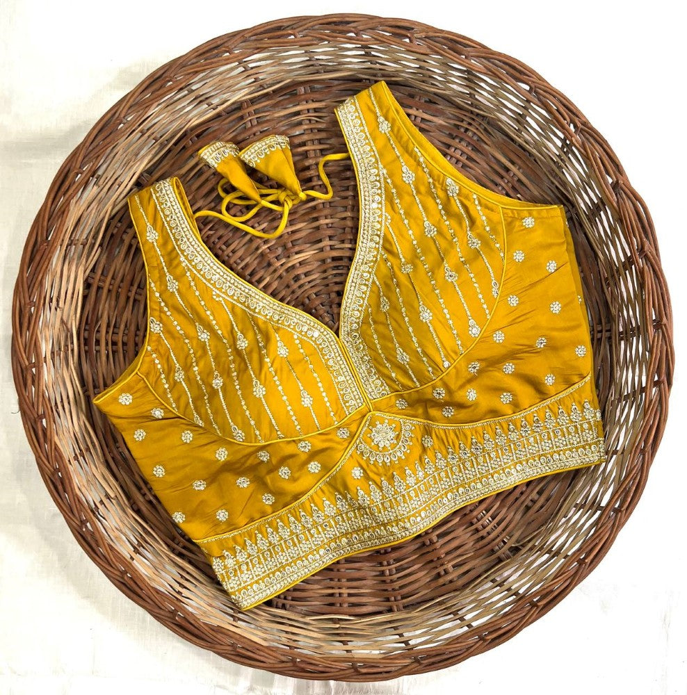 Deep v neck Sleeveless blouse Thread with sequence work Women wear Padded Saree blouse