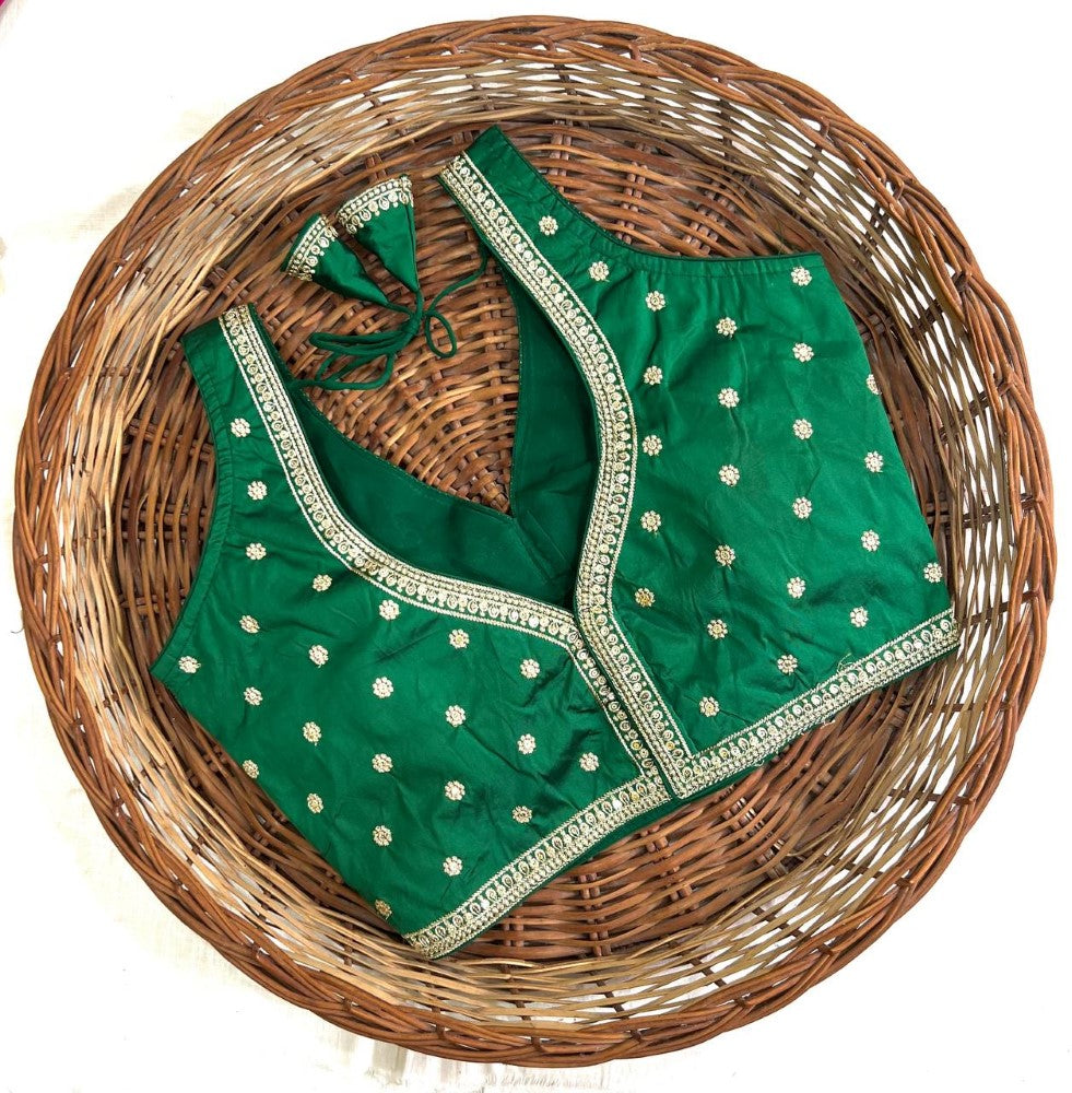 Deep v neck Sleeveless blouse Thread with sequence work Women wear Padded Saree blouse