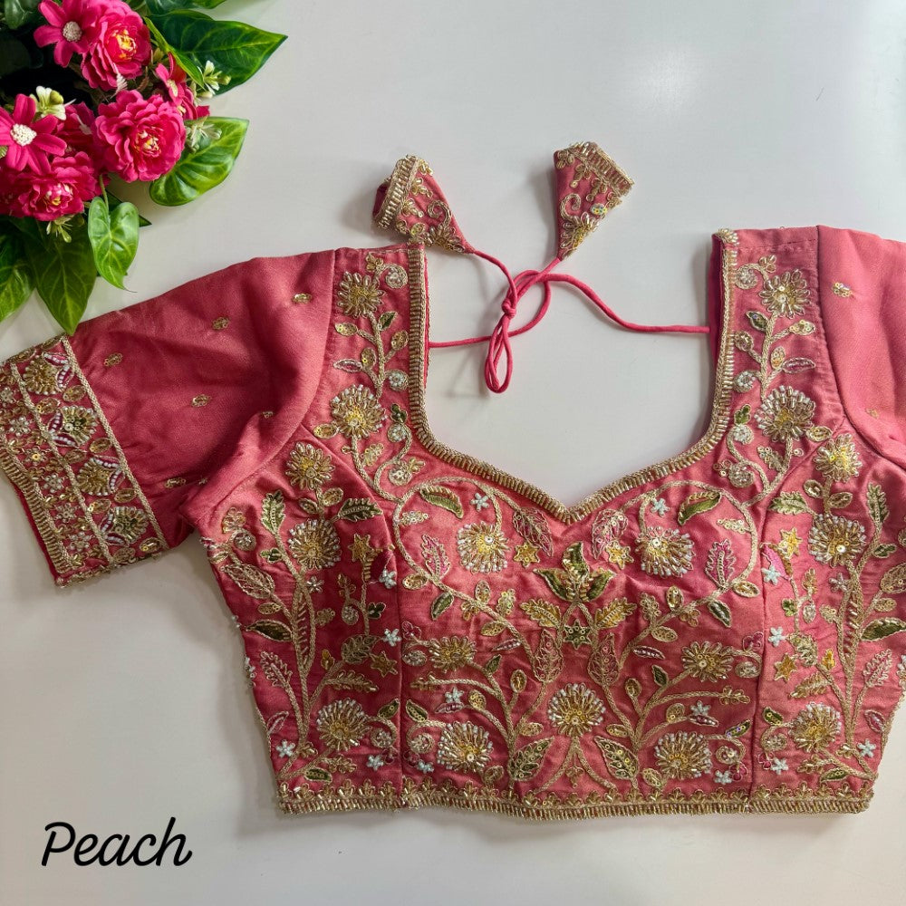 Soft cosmos silk fabric Hand with coding thread work blouse Women's wear sequence blouse