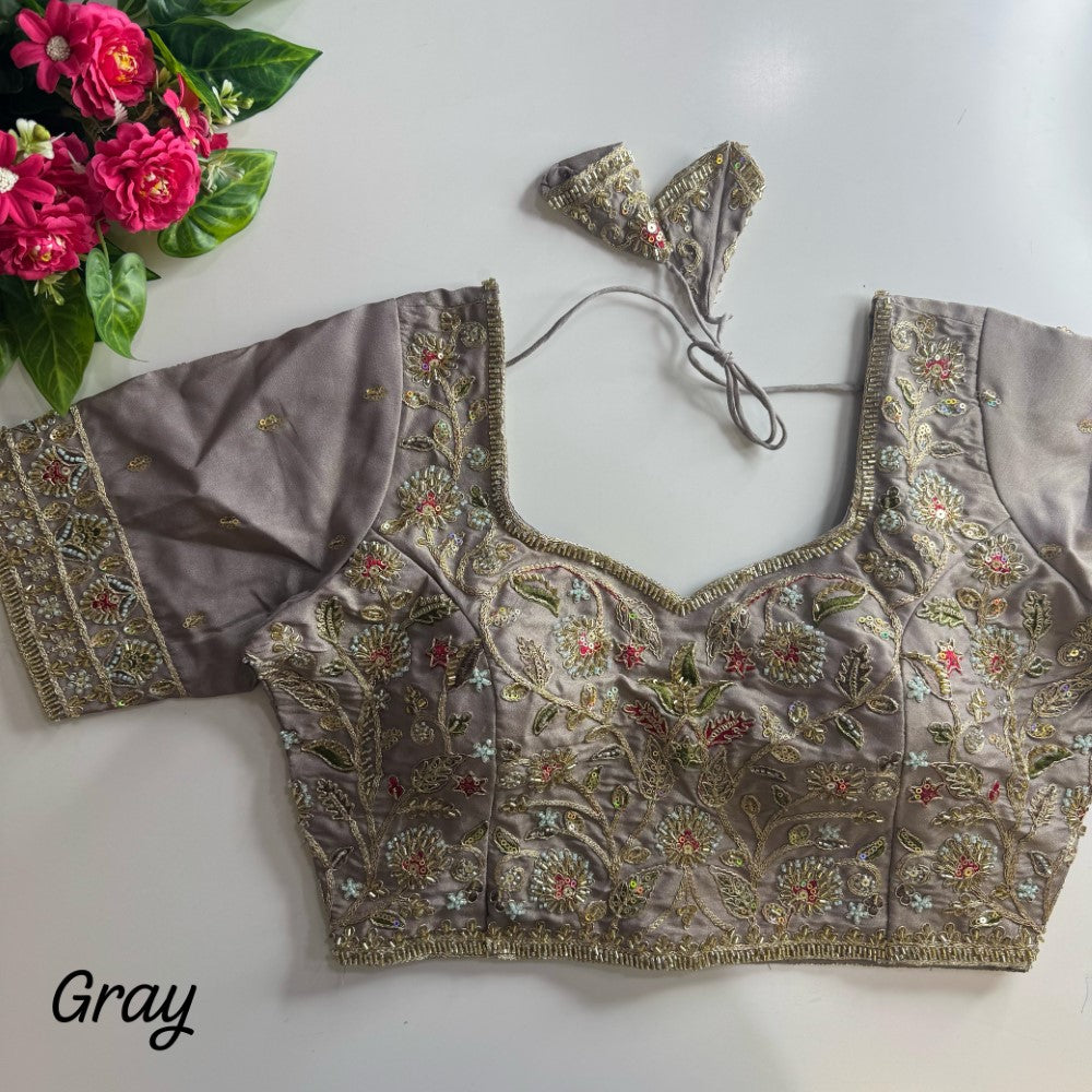 Soft cosmos silk fabric Hand with coding thread work blouse Women's wear sequence blouse