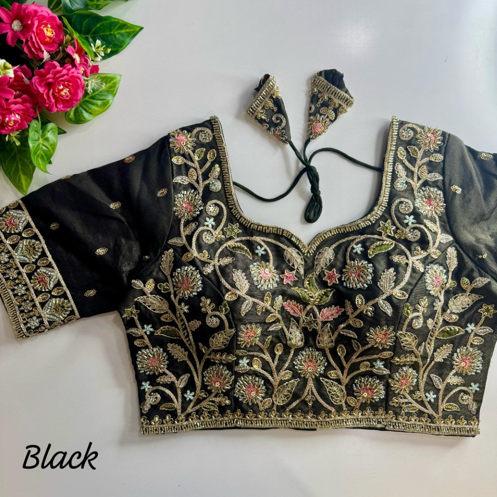 Soft cosmos silk fabric Hand with coding thread work blouse Women's wear sequence blouse