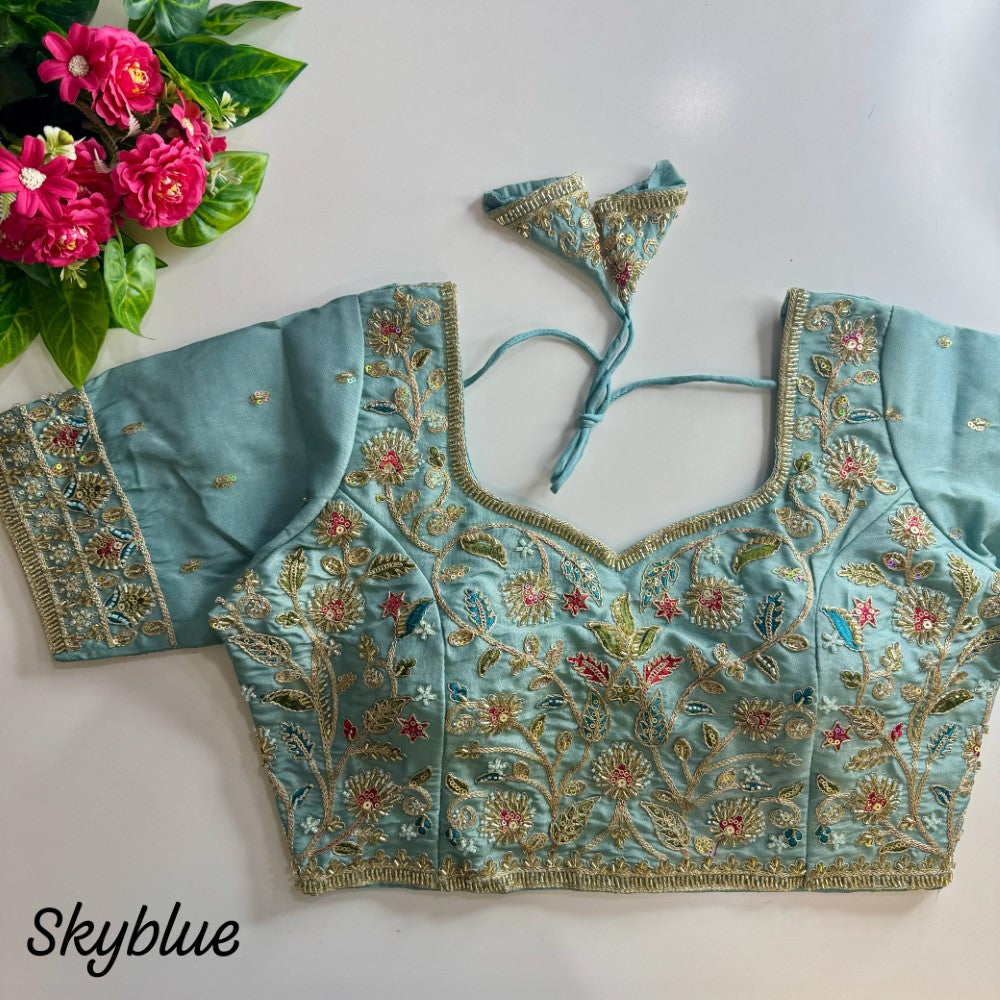 Soft cosmos silk fabric Hand with coding thread work blouse Women's wear sequence blouse
