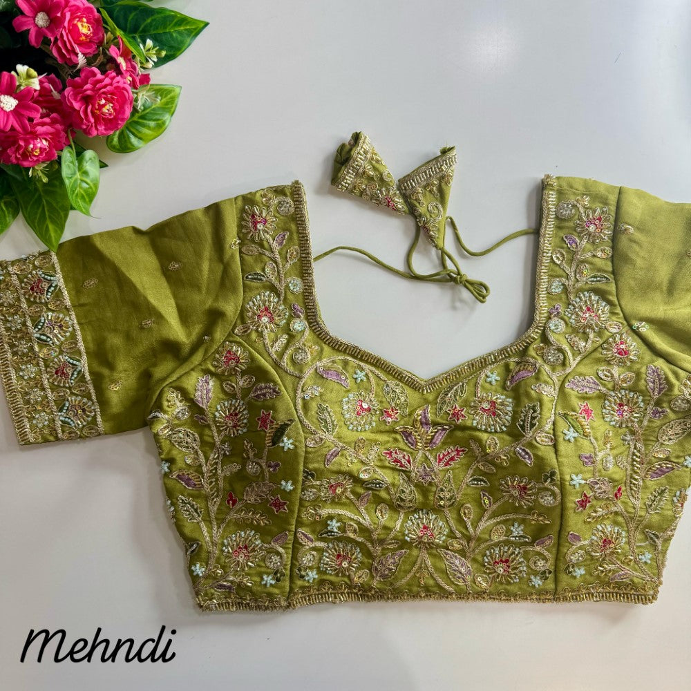 Soft cosmos silk fabric Hand with coding thread work blouse Women's wear sequence blouse
