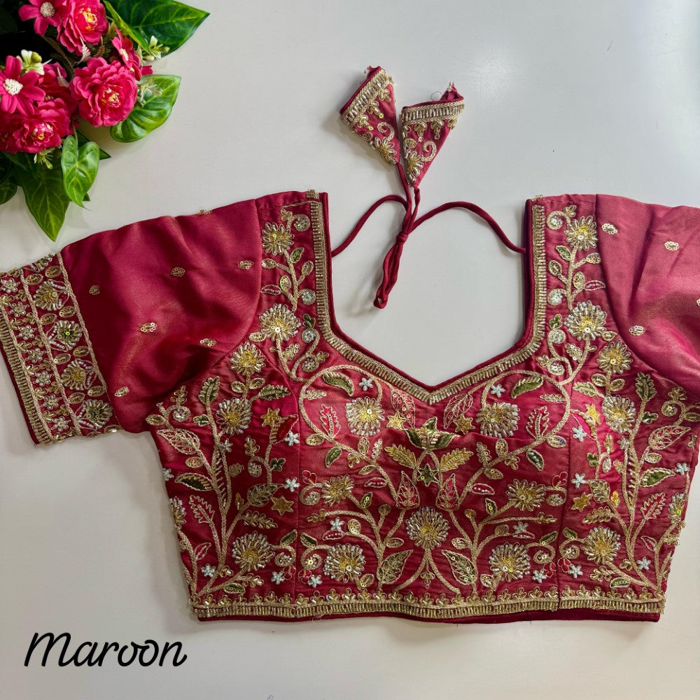 Soft cosmos silk fabric Hand with coding thread work blouse Women's wear sequence blouse