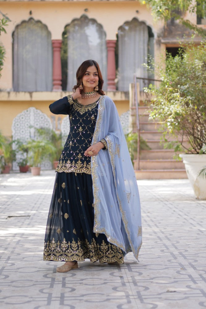 Palazzo Suit for women Georgette Fabric with Embroidered work Salwar Kameez Palazzo Set