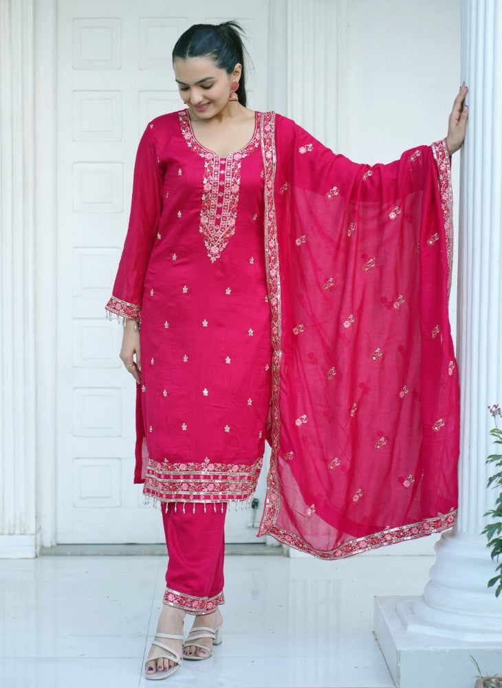 Rani kurta set Vichitra fabric Embroidery with sequence work Salwar suit for women