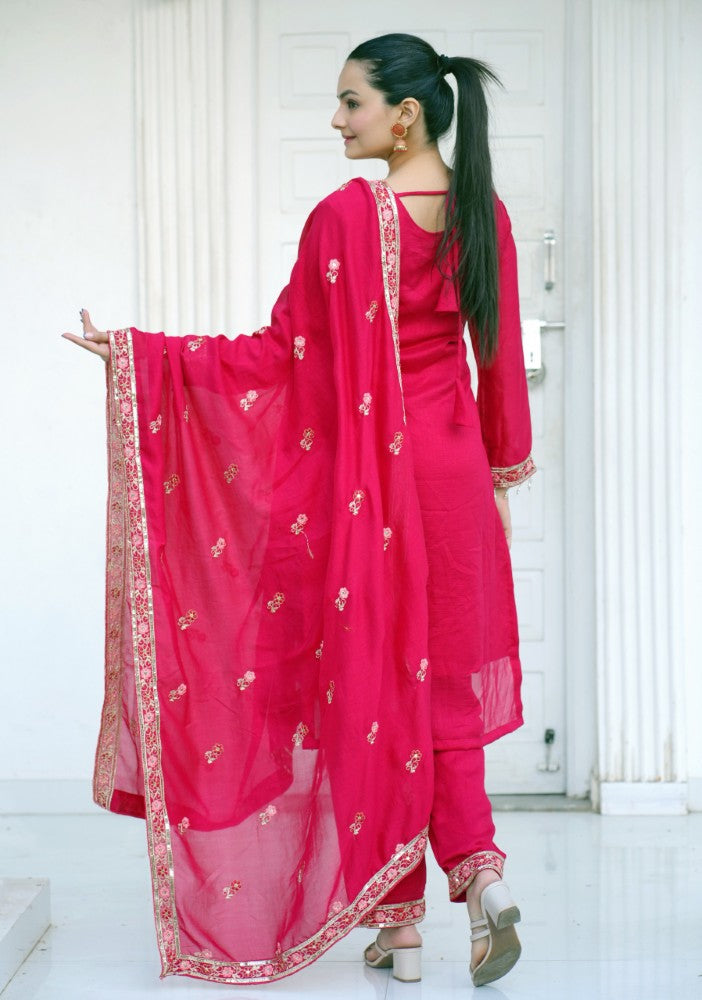 Rani kurta set Vichitra fabric Embroidery with sequence work Salwar suit for women