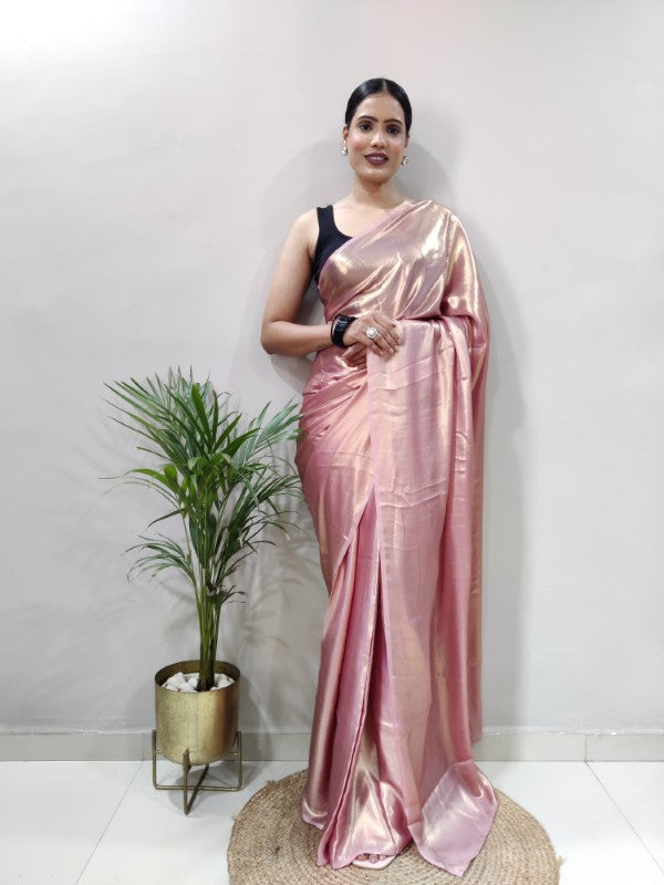 Ready to Wear Saree Satin Silk Fabric with Stitched Blouse Readymade saree for women
