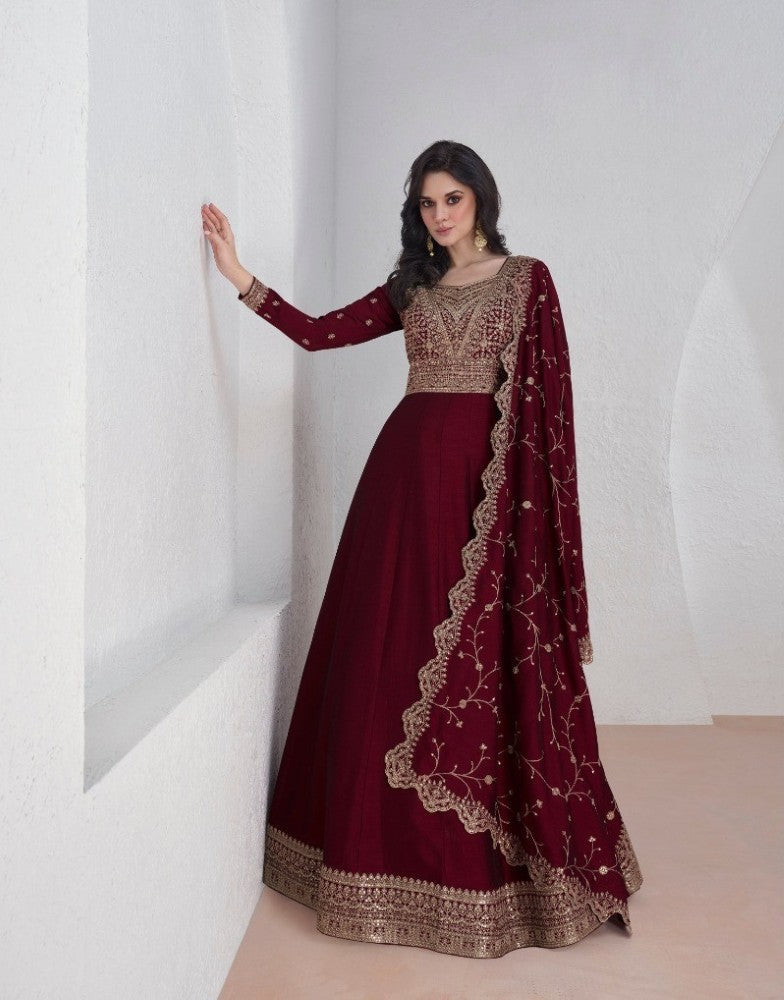 Pakistani Salwar Kameez Gown Vichitra Fabric with Embroidered work  with Sequence