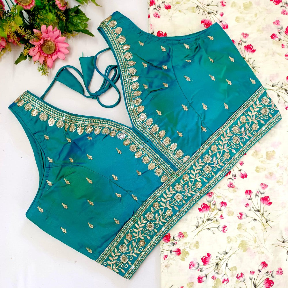 Readymade saree blouse V Neck Embroidery with Zari work Party wear blouse top