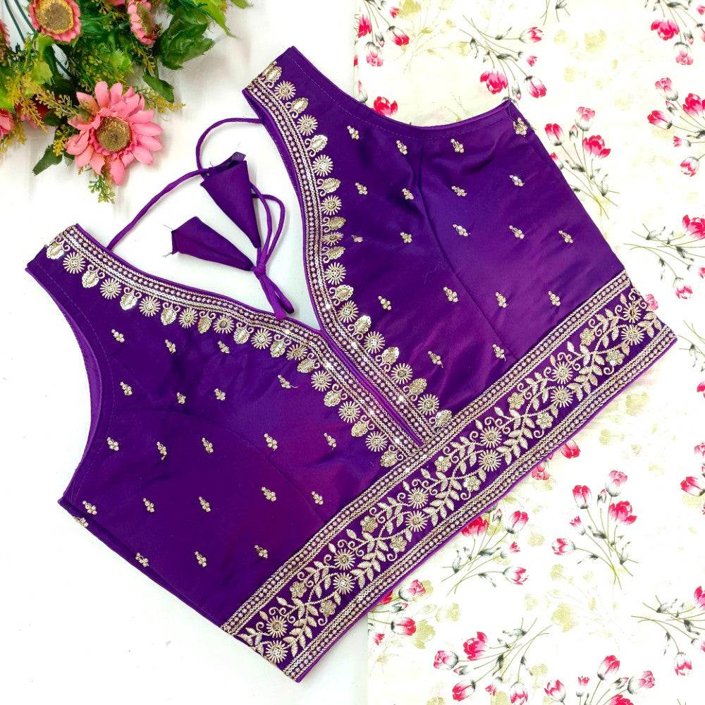 Readymade saree blouse V Neck Embroidery with Zari work Party wear blouse top