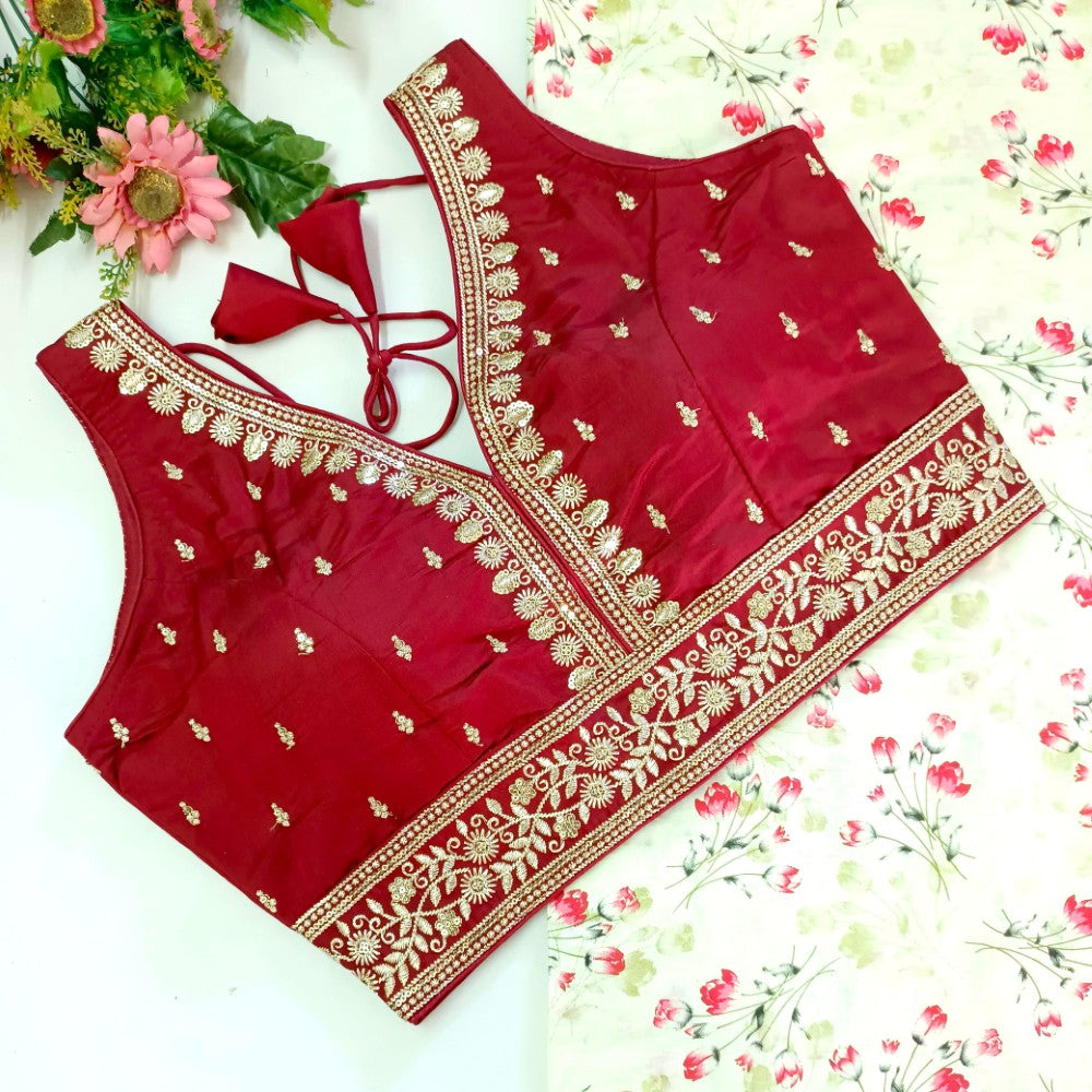 Readymade saree blouse V Neck Embroidery with Zari work Party wear blouse top