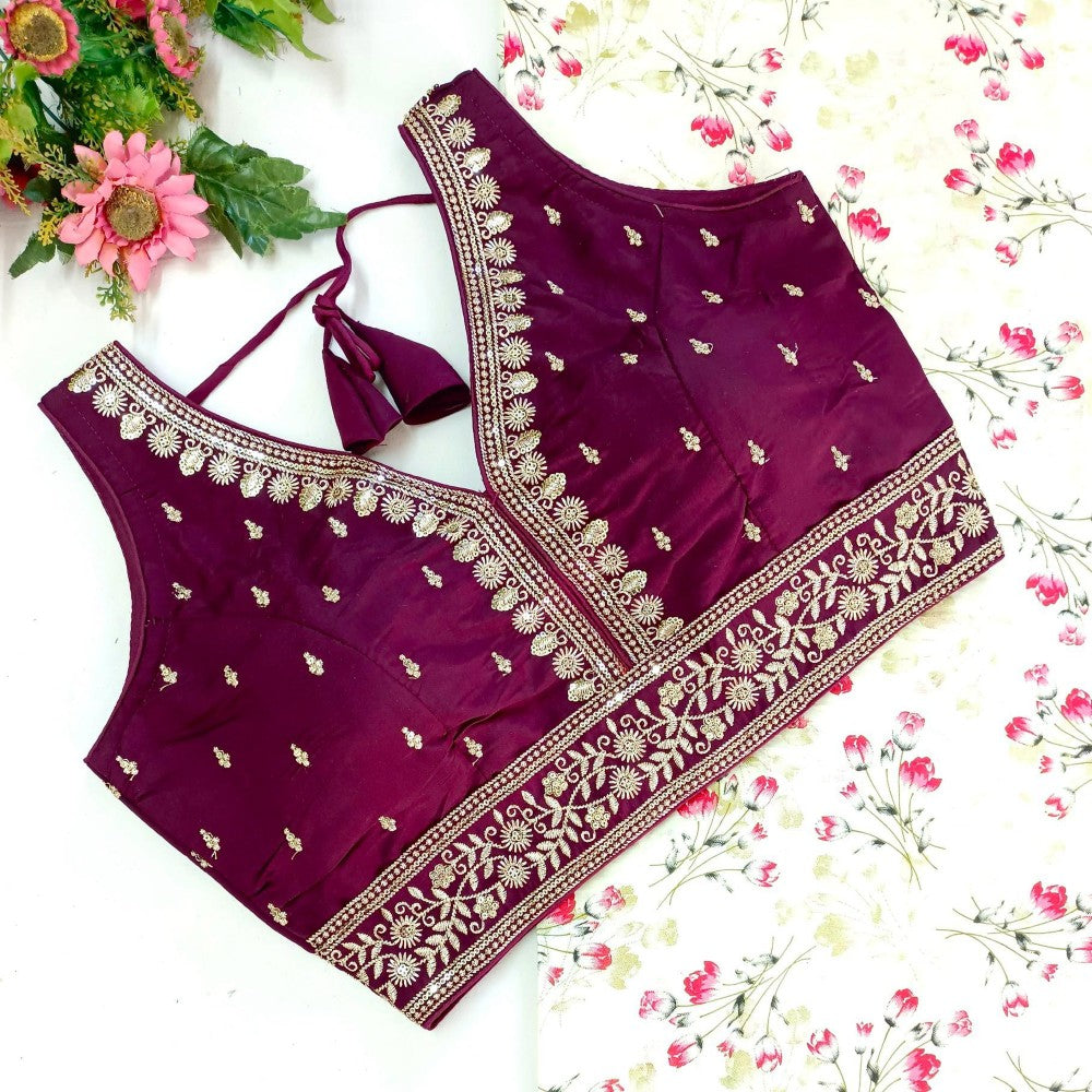 Readymade saree blouse V Neck Embroidery with Zari work Party wear blouse top