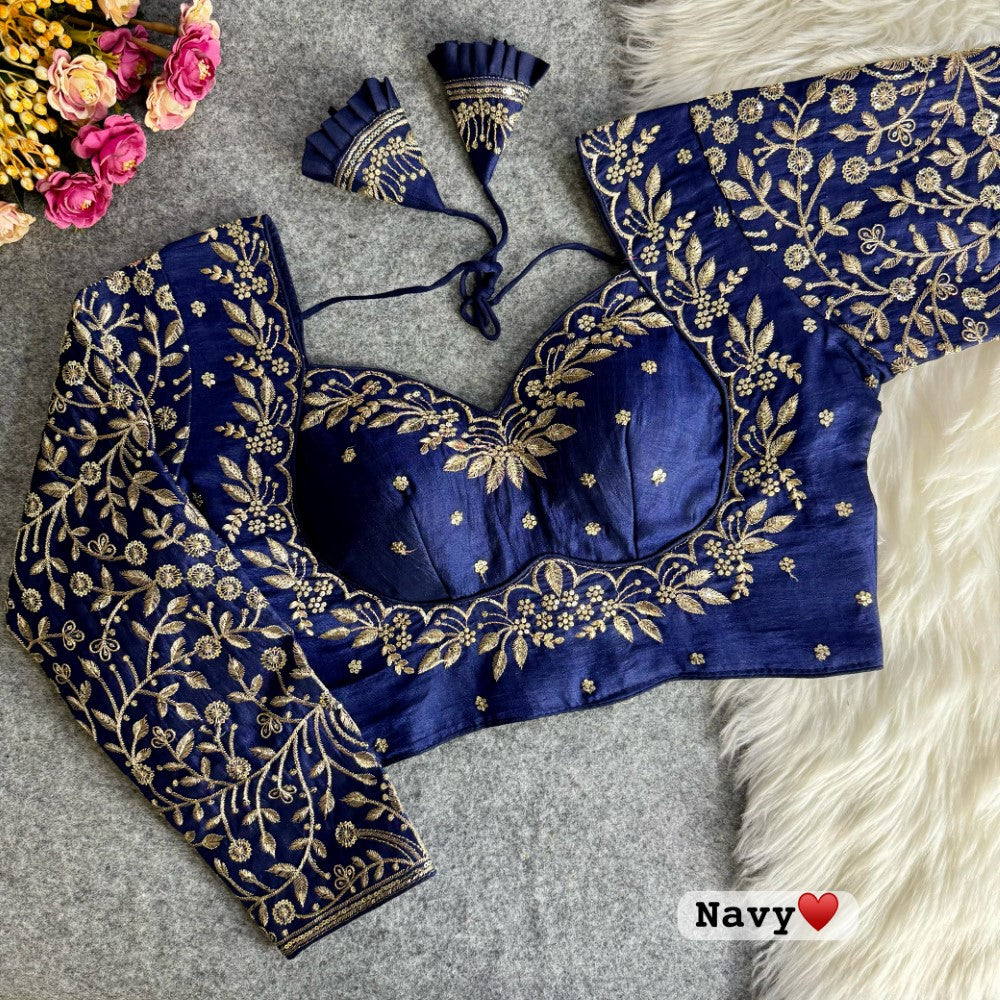 Vichitra silk fabric Embroidery with sequence work blouse Readymade padded blouse for women wear