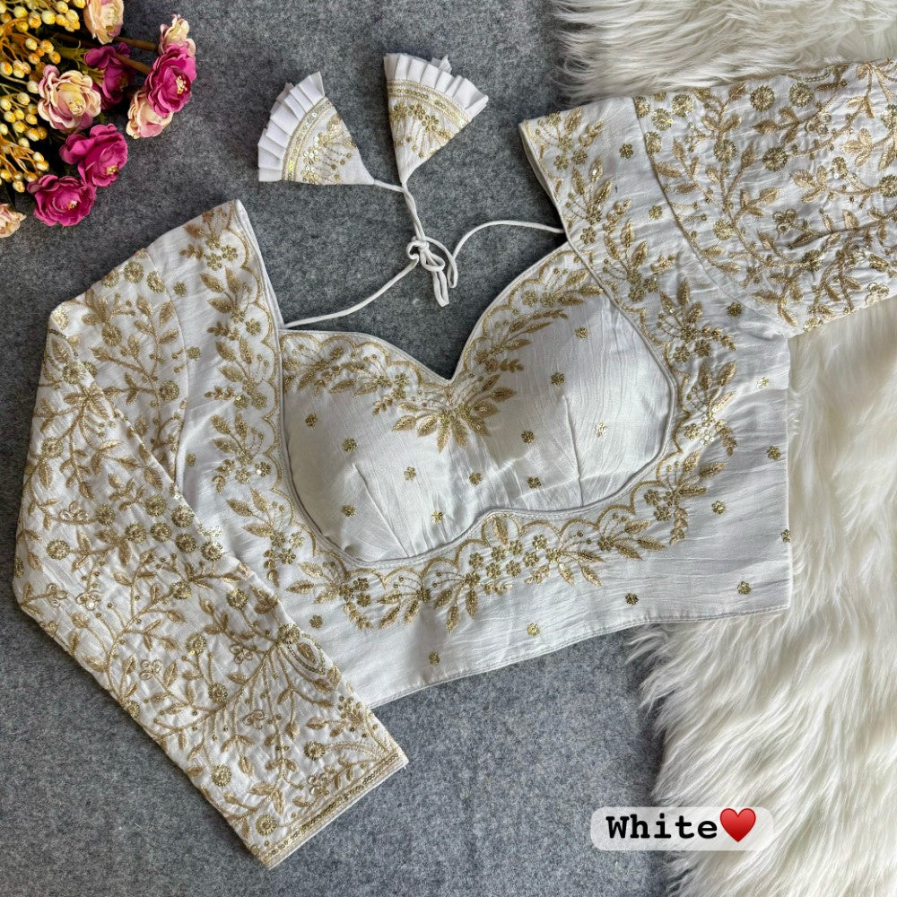 Vichitra silk fabric Embroidery with sequence work blouse Readymade padded blouse for women wear