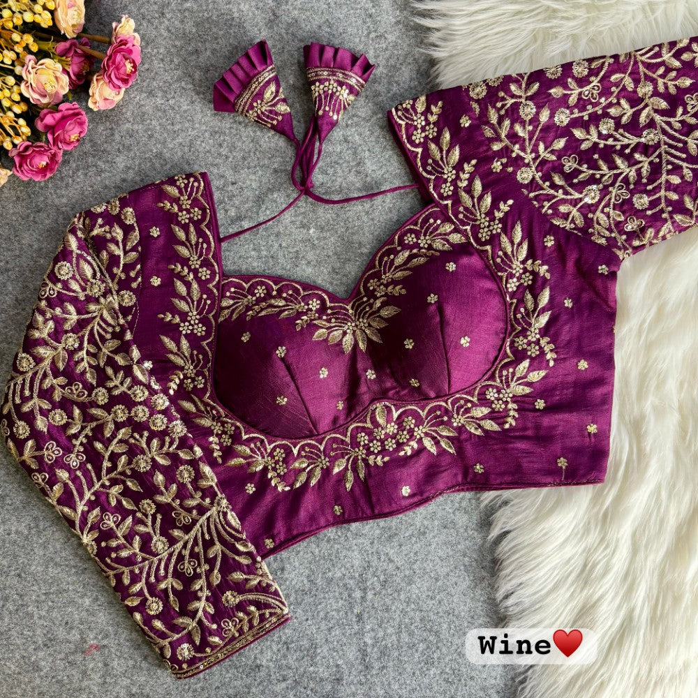Vichitra silk fabric Embroidery with sequence work blouse Readymade padded blouse for women wear