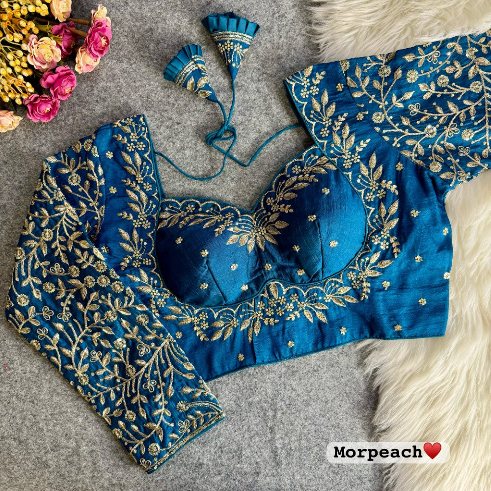 Vichitra silk fabric Embroidery with sequence work blouse Readymade padded blouse for women wear