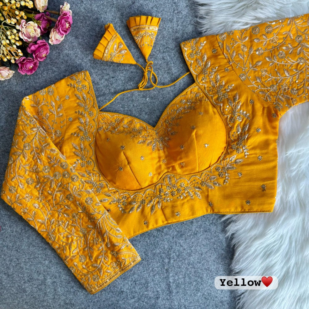 Vichitra silk fabric Embroidery with sequence work blouse Readymade padded blouse for women wear
