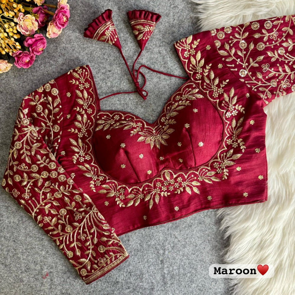 Vichitra silk fabric Embroidery with sequence work blouse Readymade padded blouse for women wear