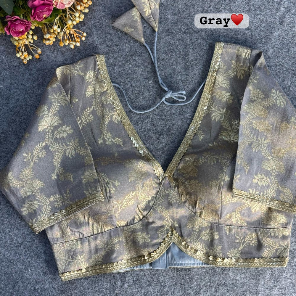 Deep v neck Pure cosmos viscose jacquard silk blouse Women's wear Padded blouse