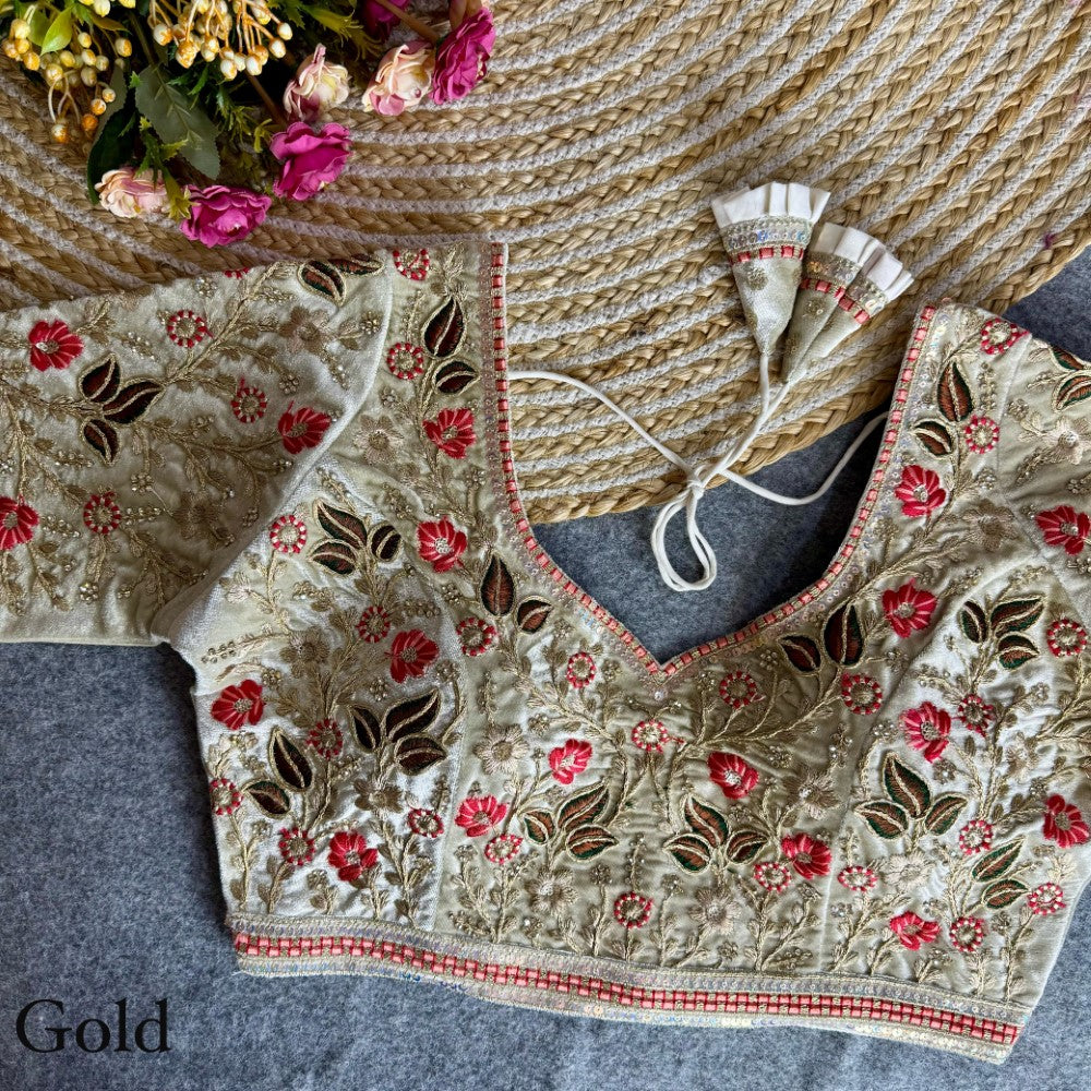 Heavy embroidered handwork Soft velvet fabric blouse Bridal style padded lehenga blouse