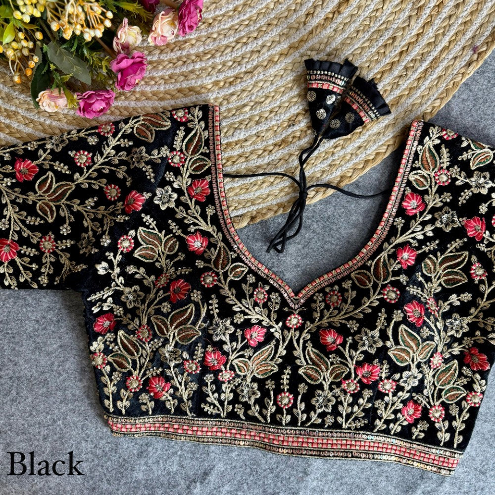 Heavy embroidered handwork Soft velvet fabric blouse Bridal style padded lehenga blouse