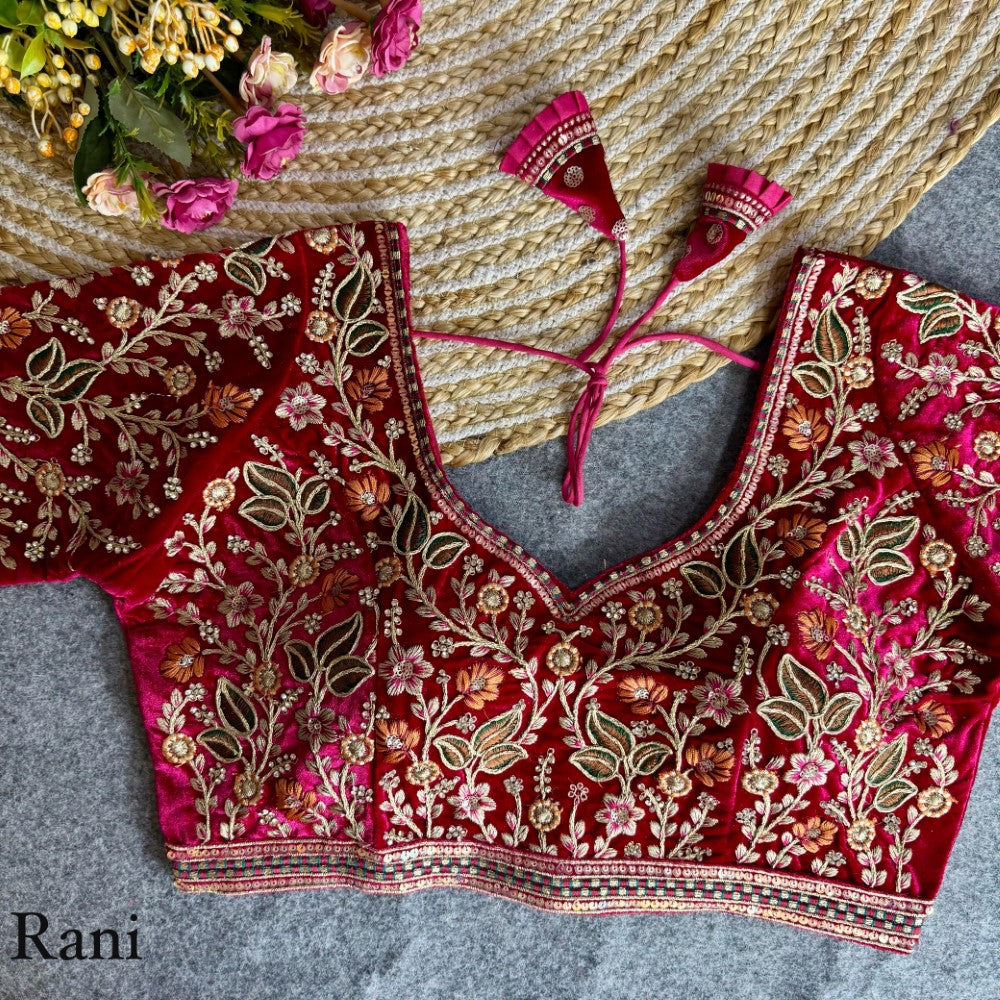 Heavy embroidered handwork Soft velvet fabric blouse Bridal style padded lehenga blouse