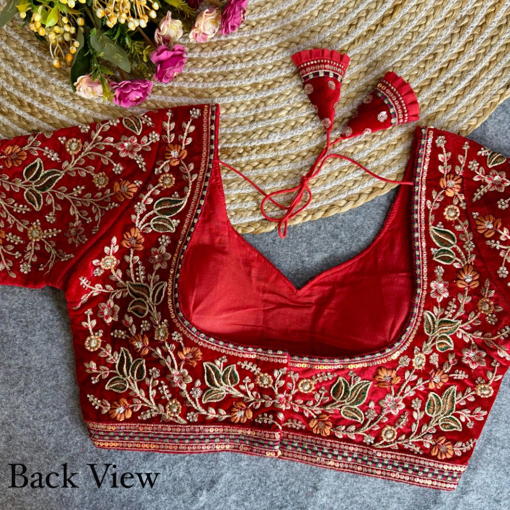 Heavy embroidered handwork Soft velvet fabric blouse Bridal style padded lehenga blouse