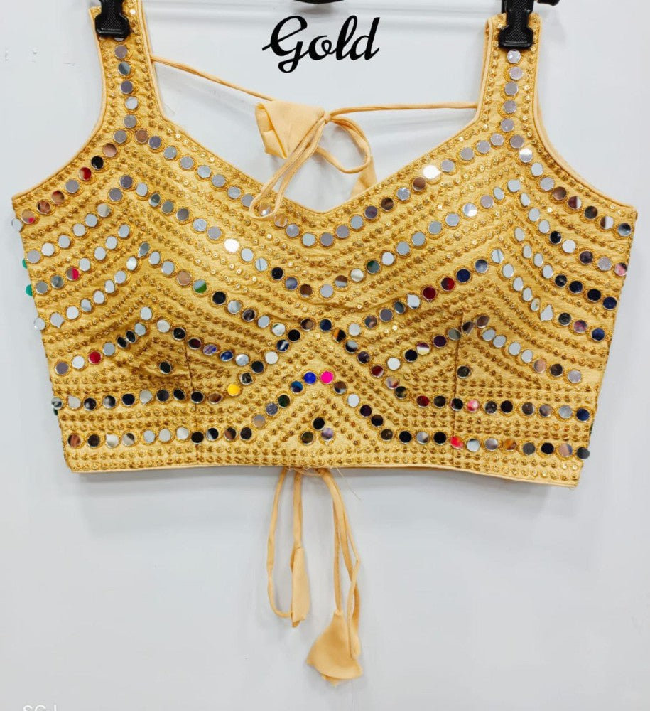 Mirror blouse Stitched blouse Real mirror work V Neck Party wear fancy blouse top