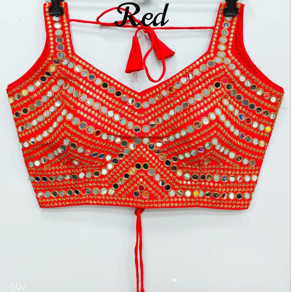 Mirror blouse Stitched blouse Real mirror work V Neck Party wear fancy blouse top