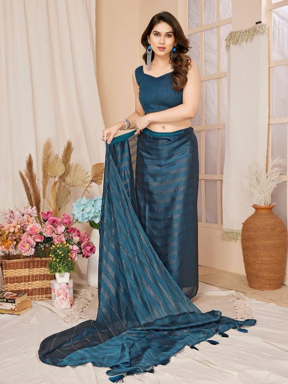 Designer Rimzim silk saree Women's wear Ready to wear Indian ethnic Readymade sari
