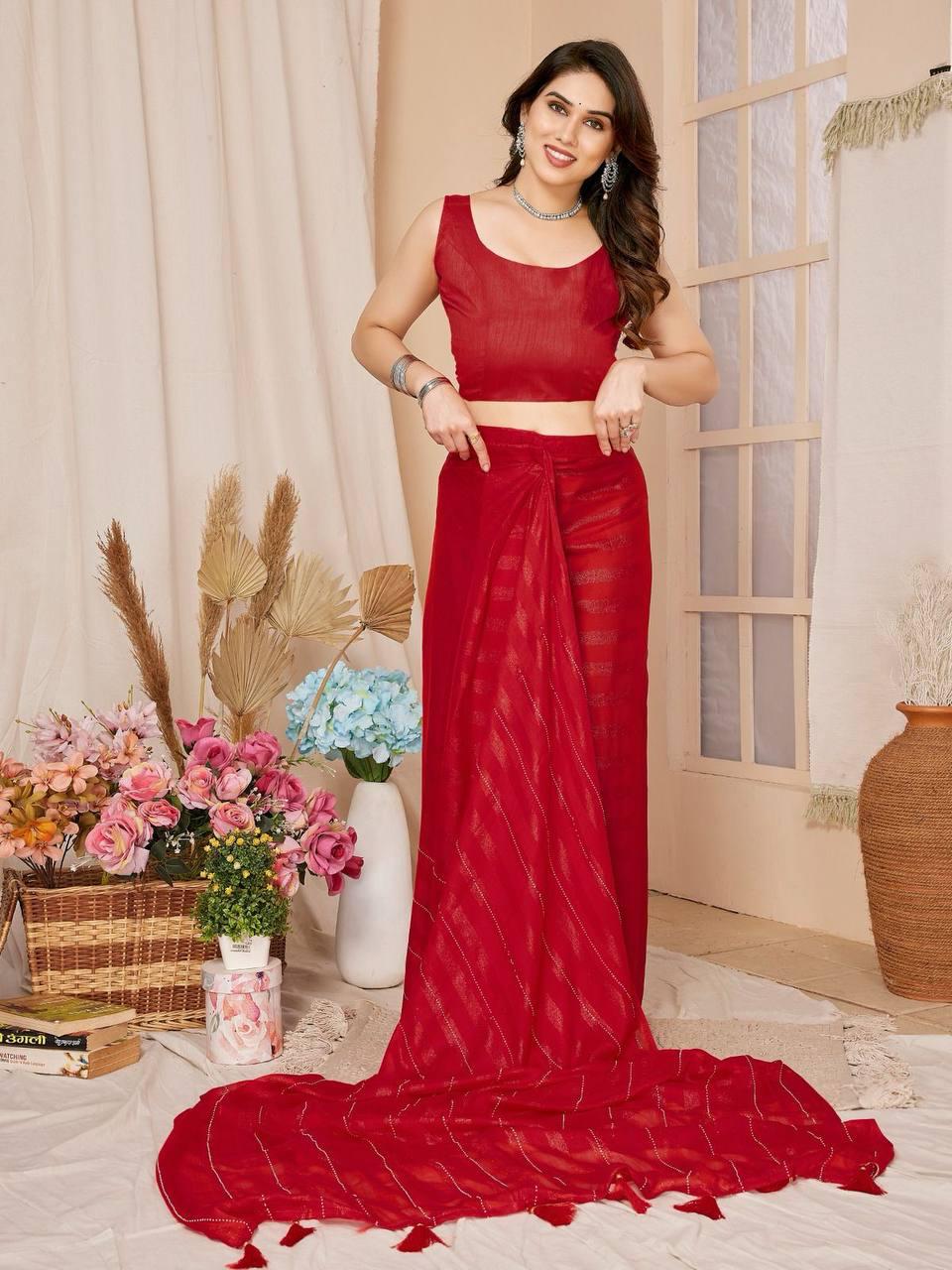 Designer Rimzim silk saree Women's wear Ready to wear Indian ethnic Readymade sari