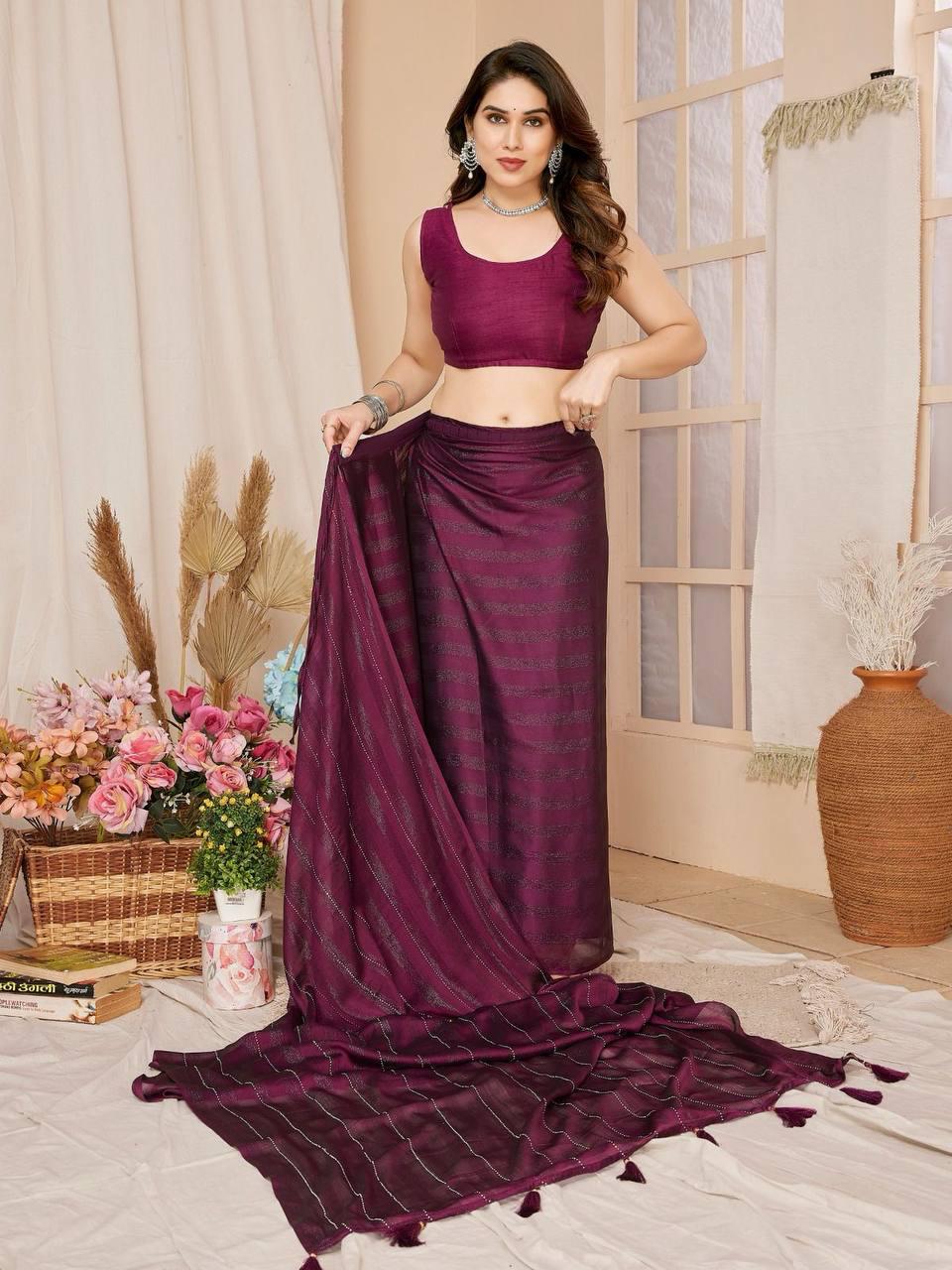 Designer Rimzim silk saree Women's wear Ready to wear Indian ethnic Readymade sari