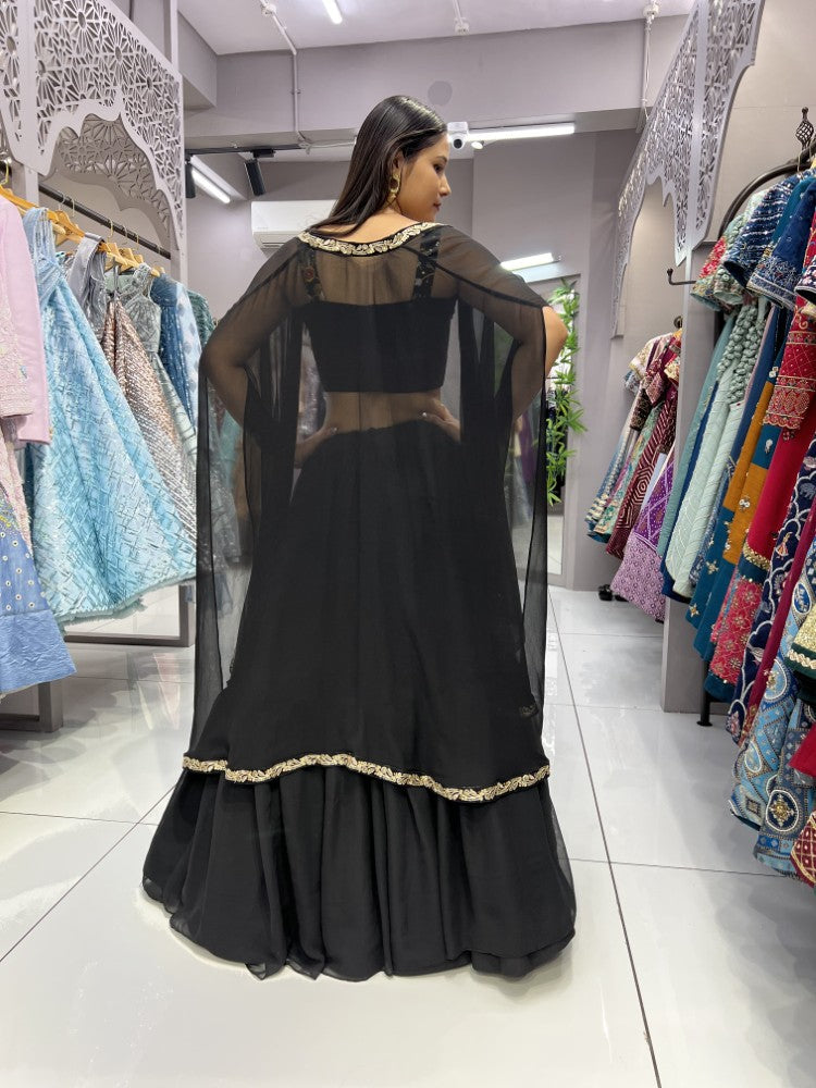 Readymade lehenga choli with Shrug Black color Georgette fabric Stitched Blouse Choli