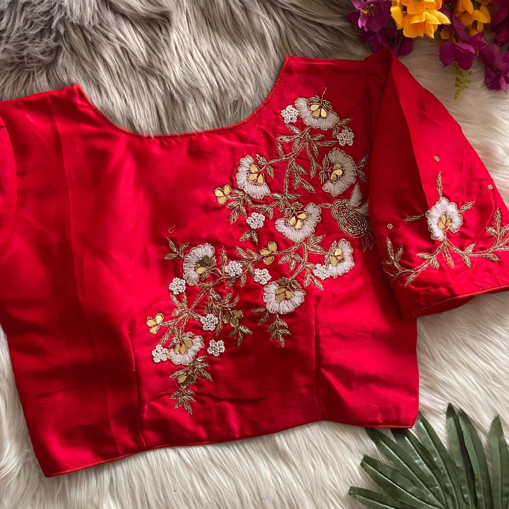 Silky silk fabric with hand work blouse Women's top wear Padded blouse Lehenga top wear
