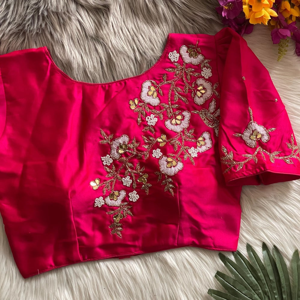 Silky silk fabric with hand work blouse Women's top wear Padded blouse Lehenga top wear