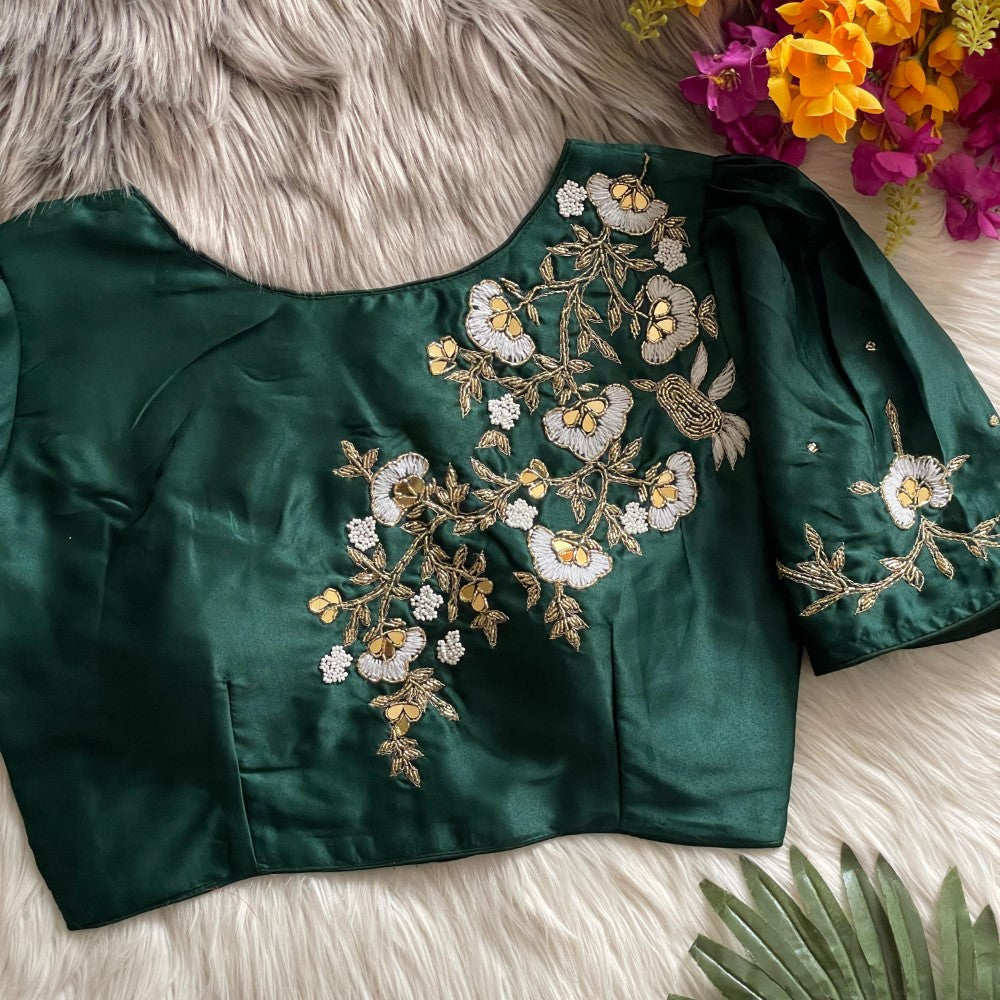 Silky silk fabric with hand work blouse Women's top wear Padded blouse Lehenga top wear