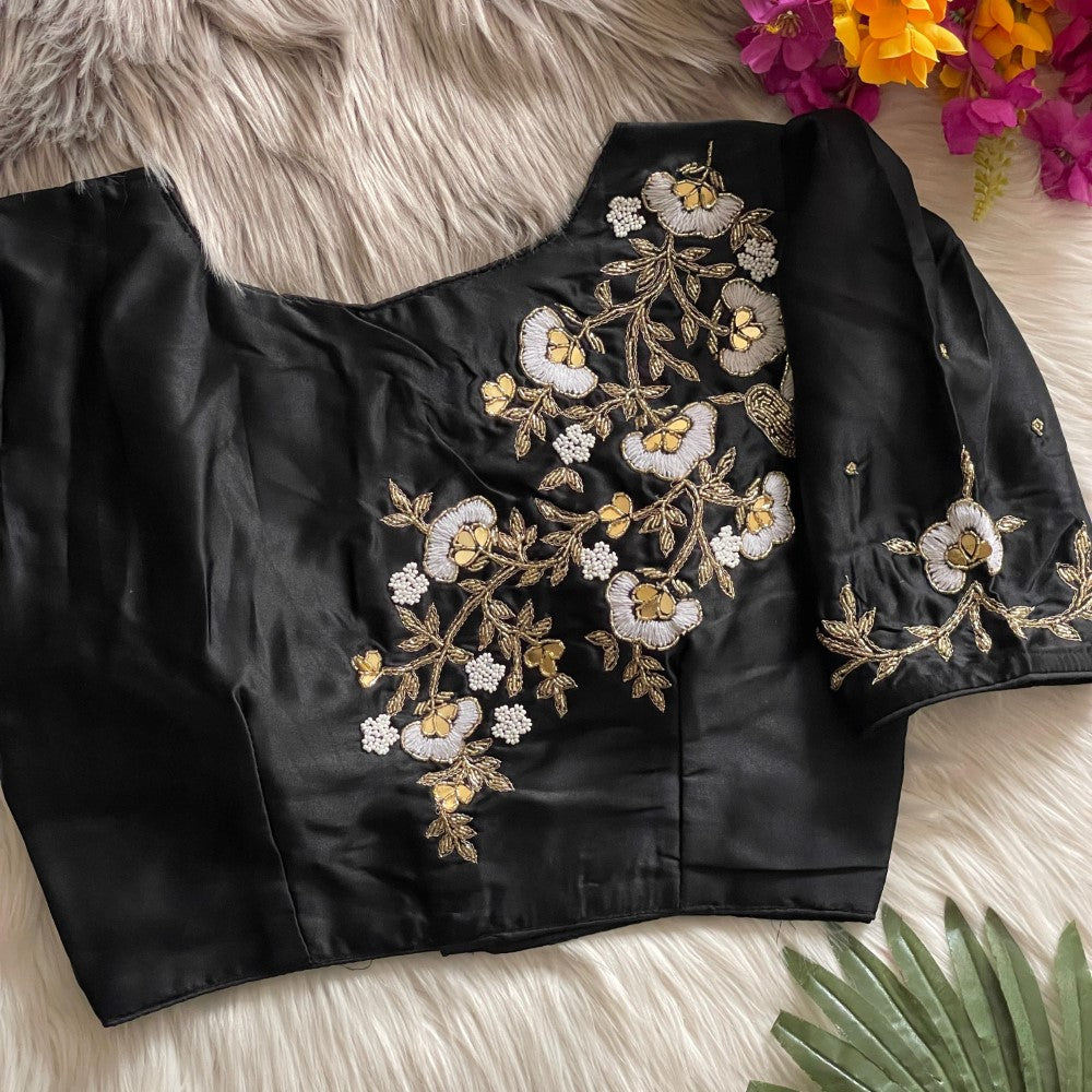 Silky silk fabric with hand work blouse Women's top wear Padded blouse Lehenga top wear
