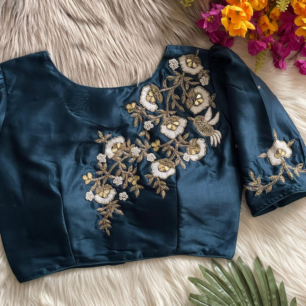 Silky silk fabric with hand work blouse Women's top wear Padded blouse Lehenga top wear