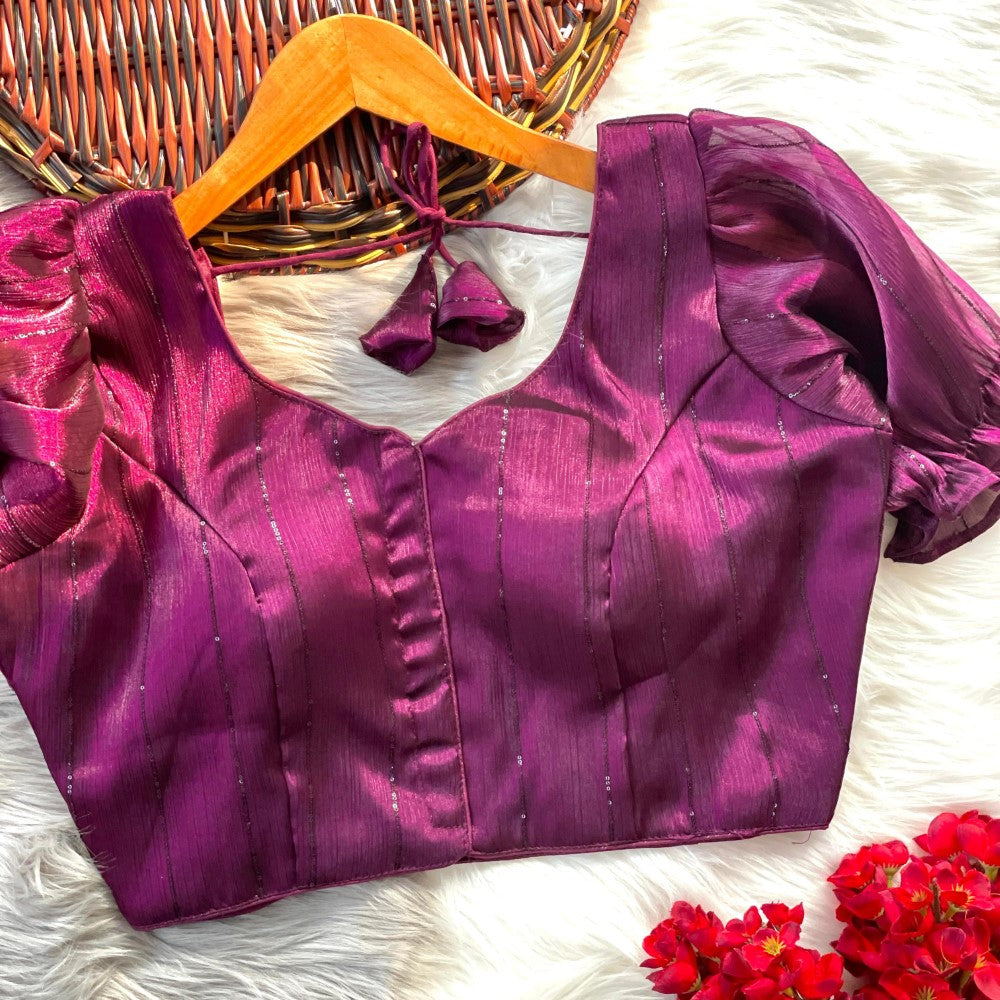 Readymade padded blouse V neck Organza silk fabric Women's top wear Saree blouse