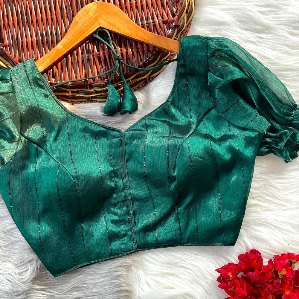 Readymade padded blouse V neck Organza silk fabric Women's top wear Saree blouse