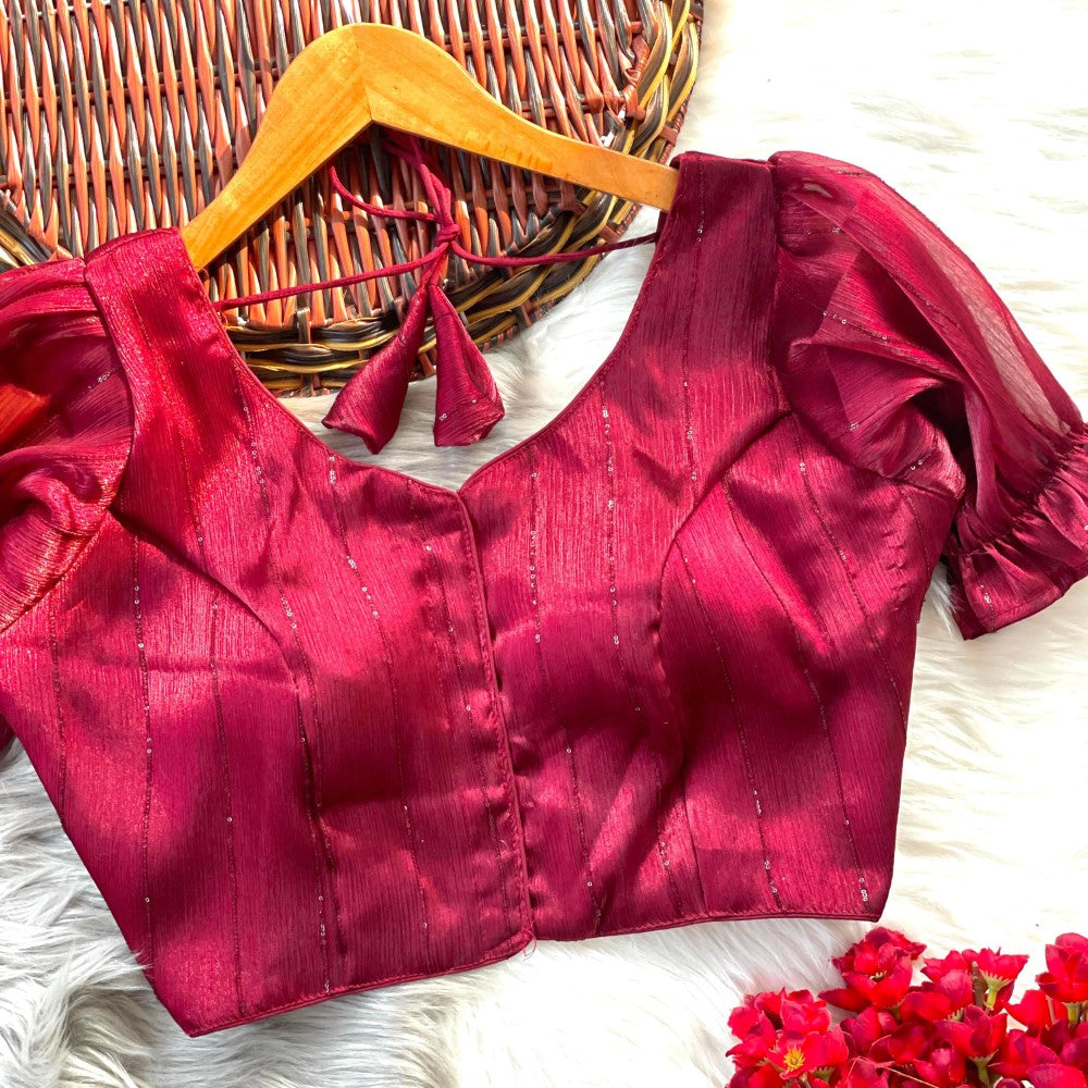 Readymade padded blouse V neck Organza silk fabric Women's top wear Saree blouse