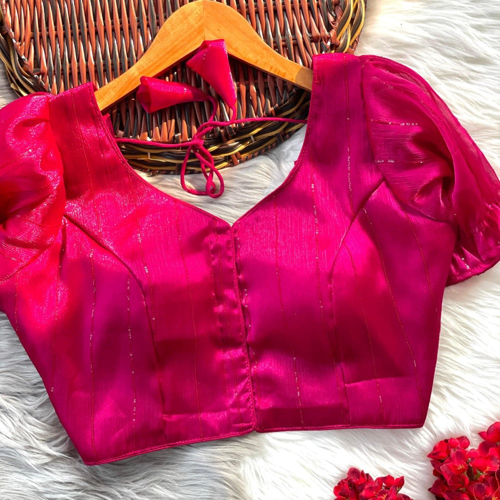 Readymade padded blouse V neck Organza silk fabric Women's top wear Saree blouse