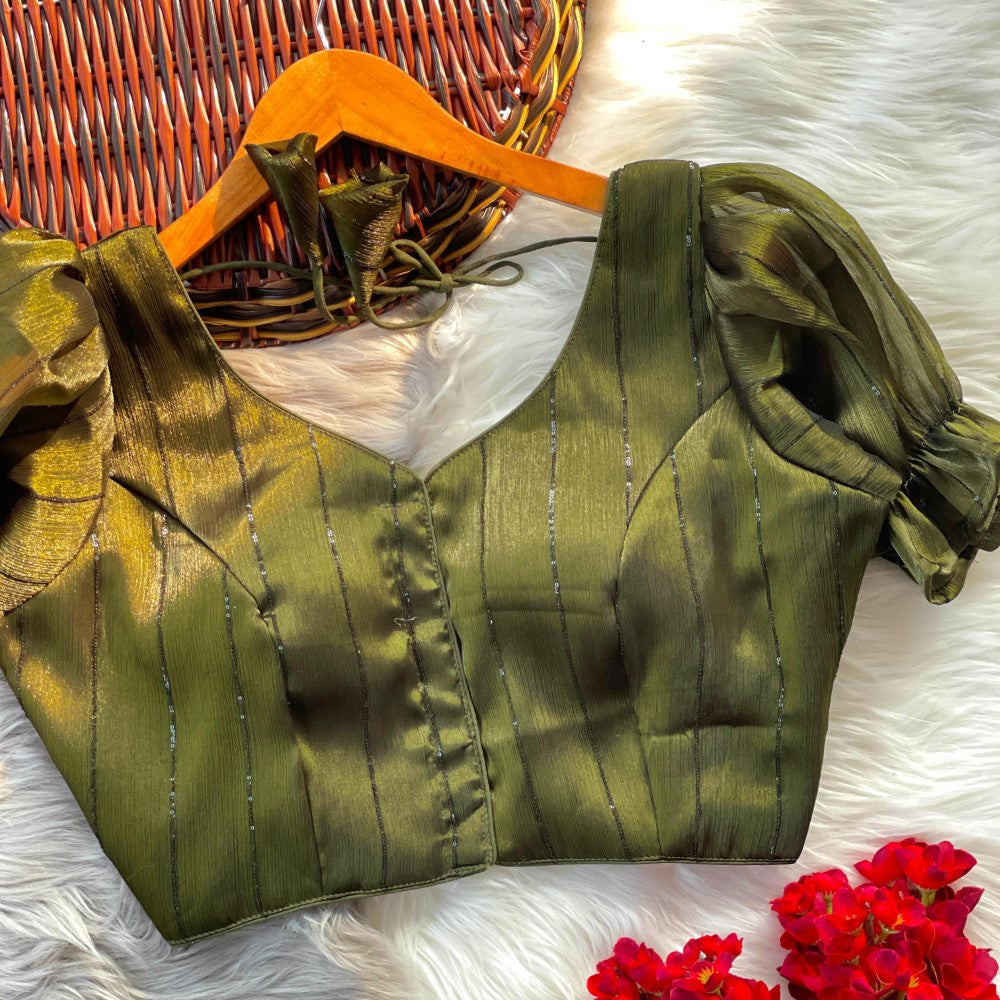 Readymade padded blouse V neck Organza silk fabric Women's top wear Saree blouse