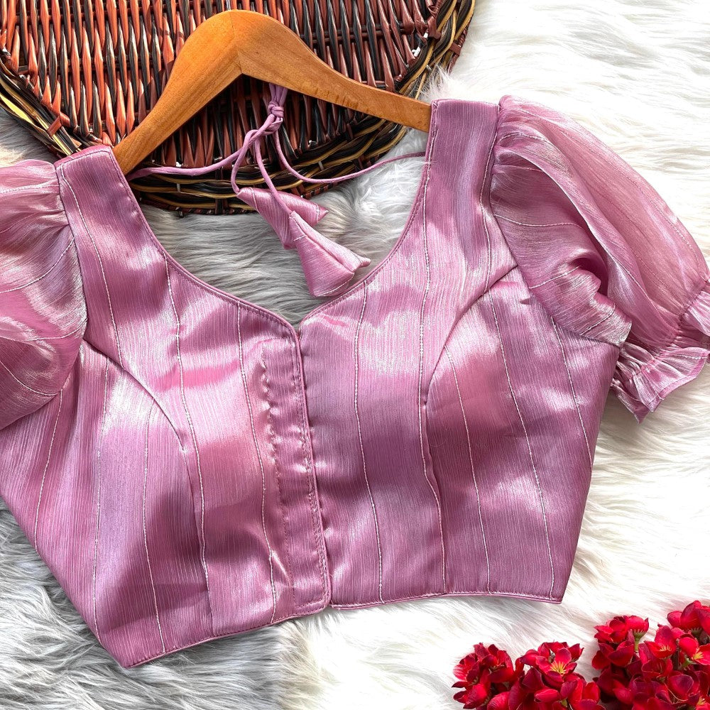 Readymade padded blouse V neck Organza silk fabric Women's top wear Saree blouse