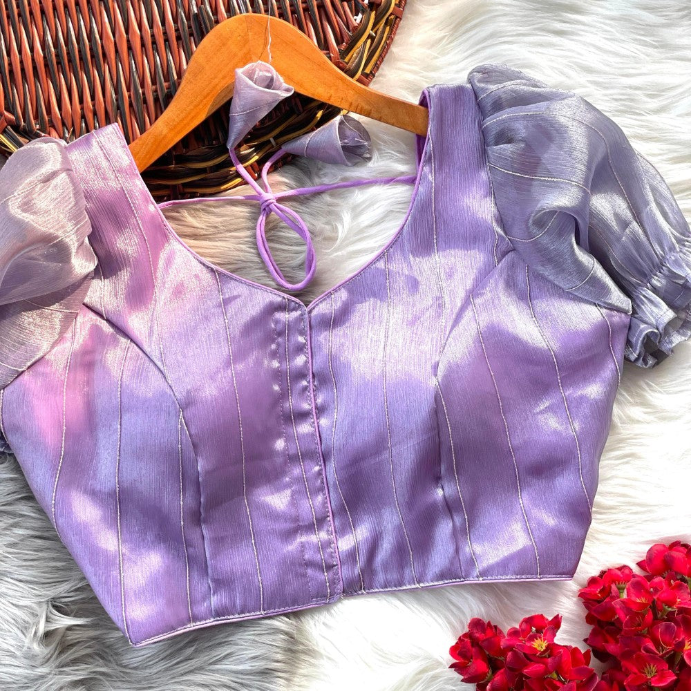 Readymade padded blouse V neck Organza silk fabric Women's top wear Saree blouse