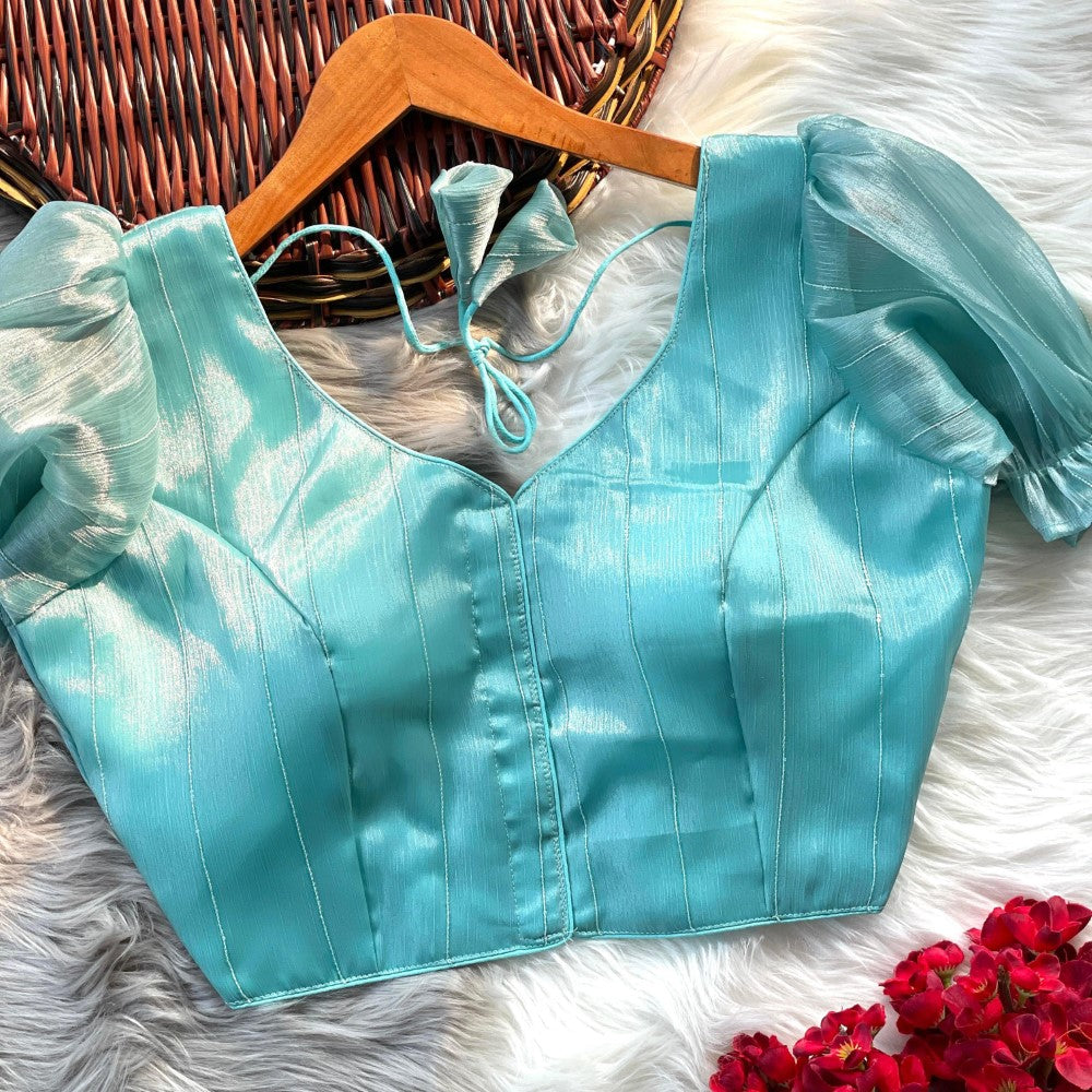 Readymade padded blouse V neck Organza silk fabric Women's top wear Saree blouse