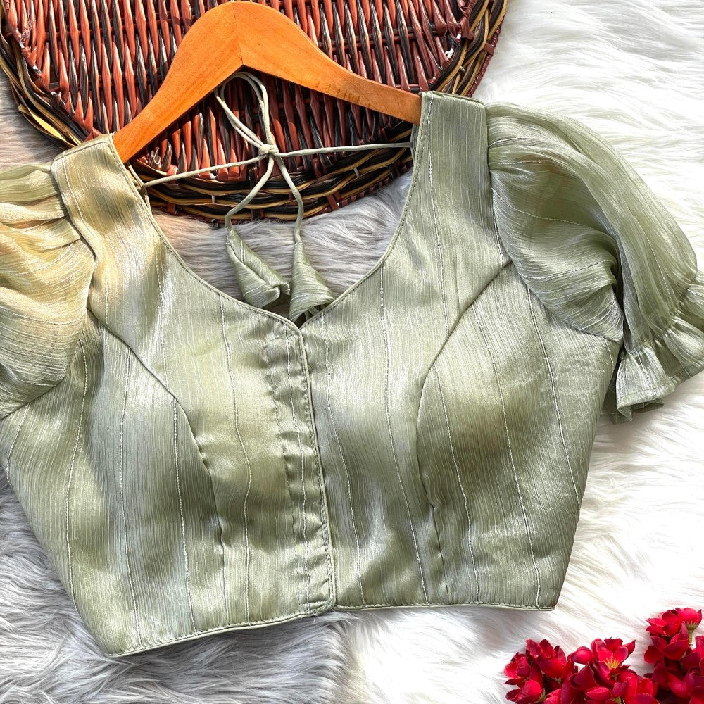 Readymade padded blouse V neck Organza silk fabric Women's top wear Saree blouse