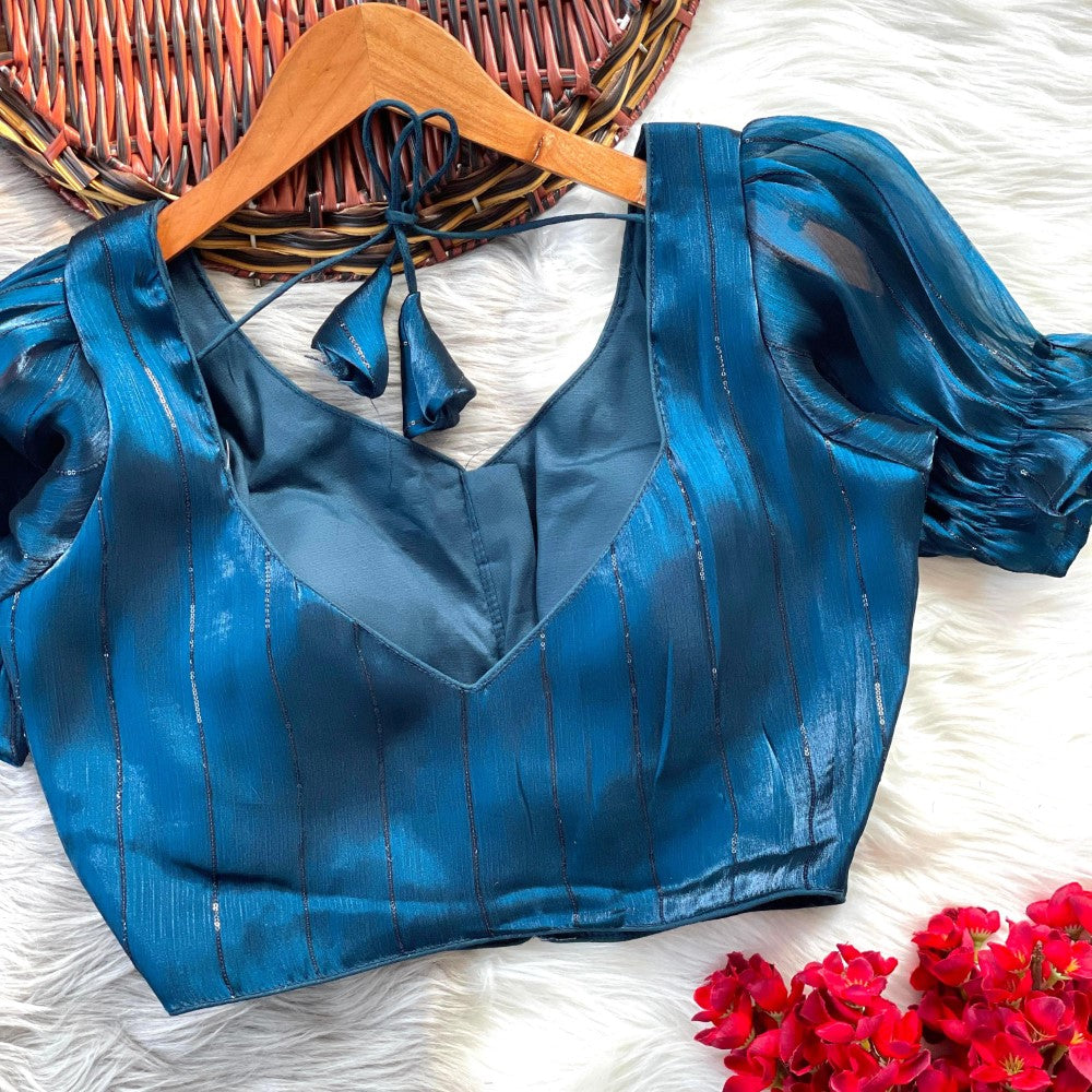 Readymade padded blouse V neck Organza silk fabric Women's top wear Saree blouse